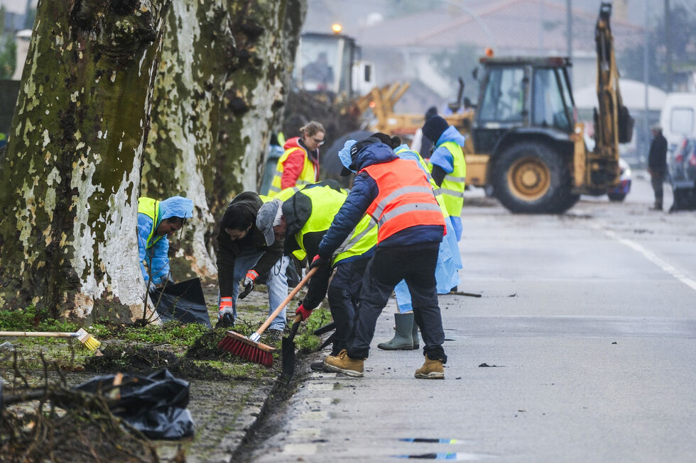 Equipa de limpeza trabalha na reconstrução das vias em Leiria após mau tempo