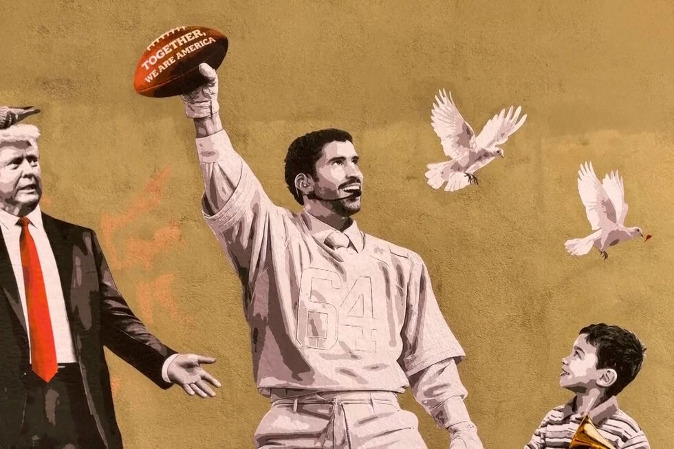 Mural em Barcelona mostra Trump e Bad Bunny lado a lado 