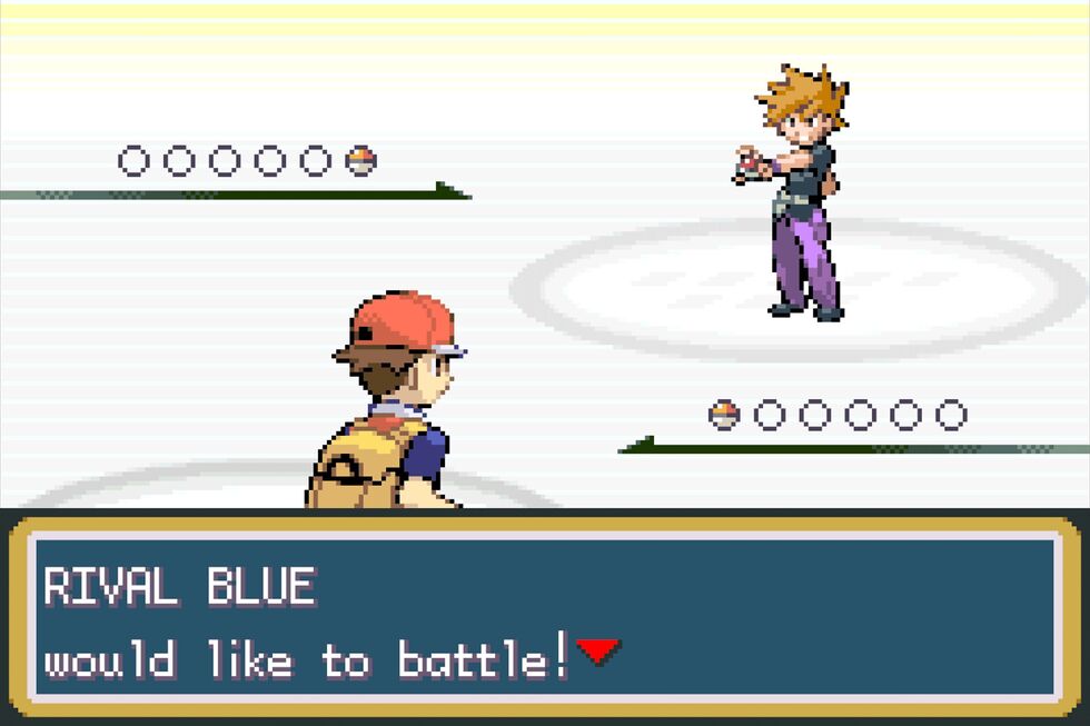 Rival Blue desafia para uma batalha Pokémon