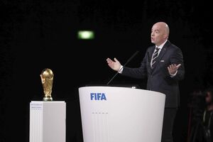Gianni Infantino, presidente da FIFA, durante sua participação no 68 Congresso