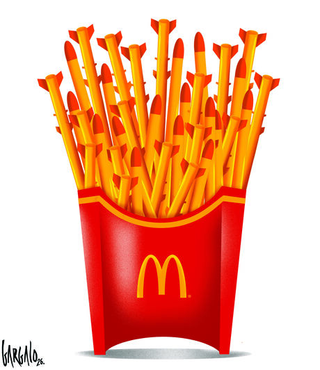 Esta semana, a propósito da guerra no Irão, Vasco Gargalo apresenta-nos batatas fritas do McDonald's em modo mísseis...
