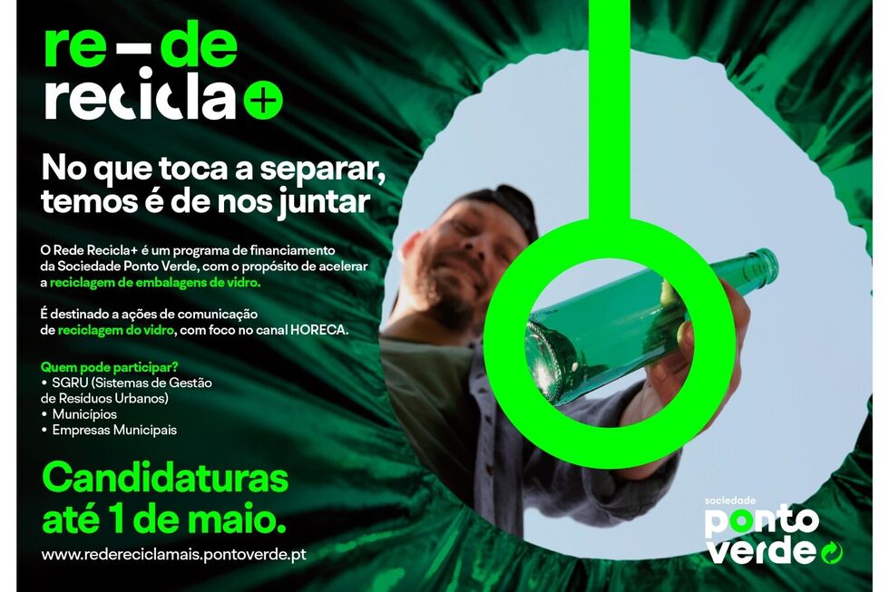 Candidaturas ao Rede Recicla+ para acelerar a reciclagem de embalagens de vidro até 1 de maio