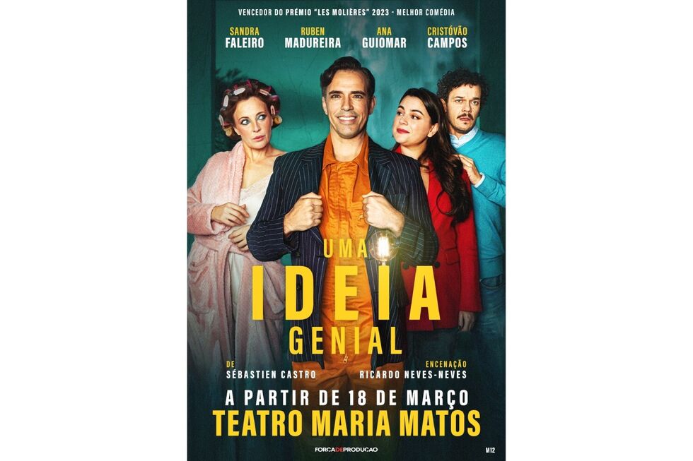 Sandra Faleiro, Ruben Madureira e Ana Guiomar em 'Uma Ideia Genial', no Teatro Maria Matos