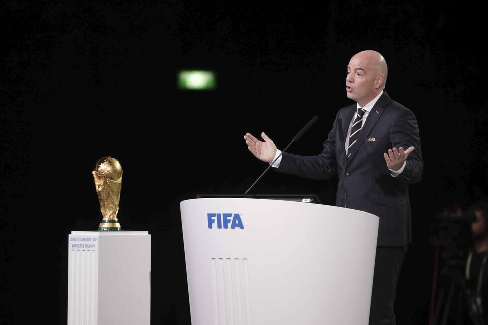 Gianni Infantino, presidente da FIFA, durante sua participação no 68 Congresso