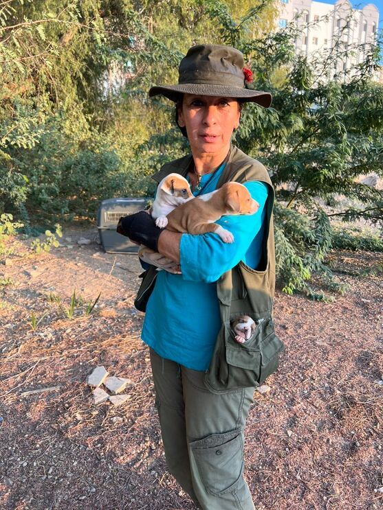 Isabel com Bruno ao colo no dia em que a polícia matou a mãe e parte da ninhada