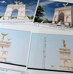 Arco Triunfal de Trump em Washington semelhante a Estátua da Liberdade com inscrição “Uma Nação Sob Deus”