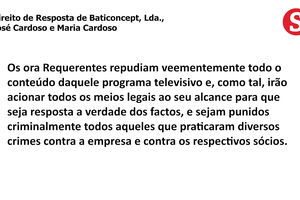 Direito de Resposta de Baticoncept, Lda., José Cardoso e Maria Cardoso