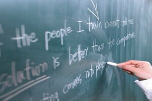 inglês, escola, quadro, giz