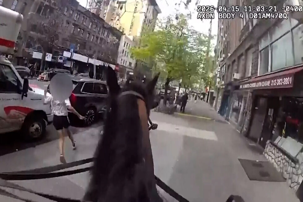 Imagens mostram polícia montado a cavalo a perseguir mulher suspeita de roubo nas ruas de Nova Iorque 