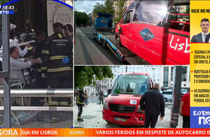 Três feridos em despiste de autocarro de turismo seguido de colisão contra loja em Lisboa