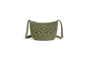 Bolsa verde de ombro com padrão macramé
