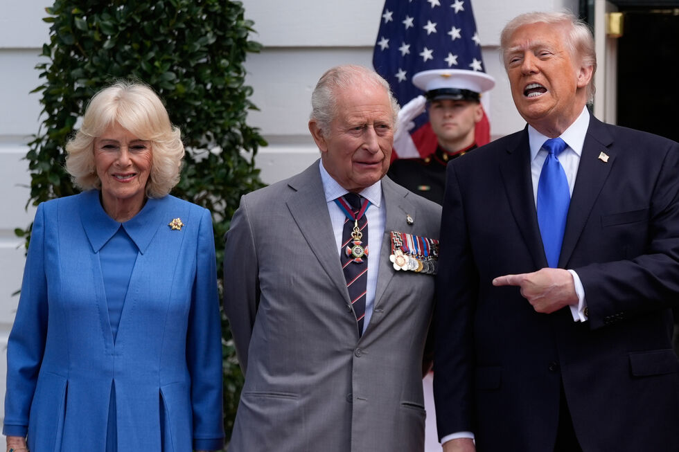 A rainha Camilla, o rei Carlos e Donald Trump
