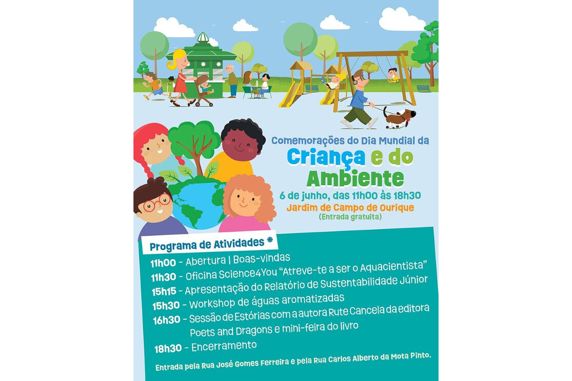 Celebrações do Dia da Criança e do Ambiente no Jardim de Campo de Ourique, com atividades para famílias