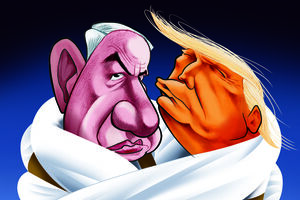 No cartoon desta semana Vasco Gargalo mostra Trump e Netanyahu metidos numa camisa de forças