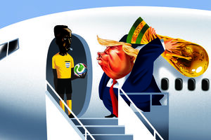 Donald Trump 'recebe' o árbitro somali, Omar Abdulkadir Artan, que foi impedido de entrar nos EUA 