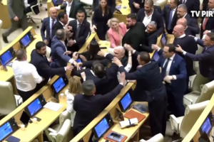 Confrontos e agressões entre deputados marcam discurso do primeiro-ministro no Parlamento da Geórgia