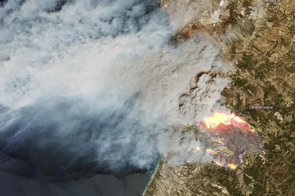 Imagem da Agência Espacial Europeia mostra dimensão do incêndio em Odemira