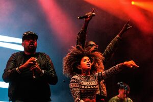 A banda a atuar no festival Marés Vivas, em 2015