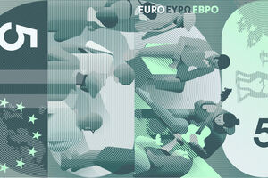 Nova nota de 5 euros com símbolo do euro e imagem stylized