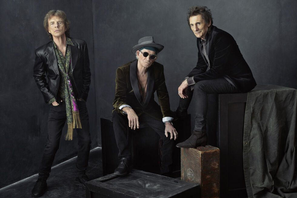 Mick Jagger (esq.ª), Keith Richards e Ronnie Wood (dir.ª) formam, atualmente, o núcleo duro da banda