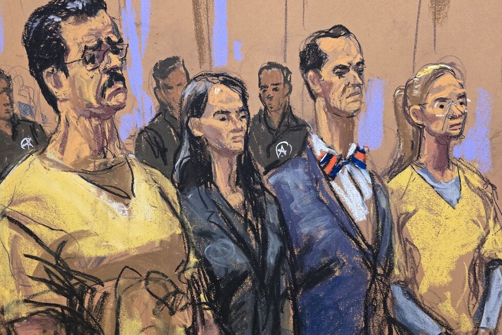 Nicolás Maduro, os advogados Anna Estevao e Mark Donnelly e Cilia Flores, no Tribunal Federal de Manhattan