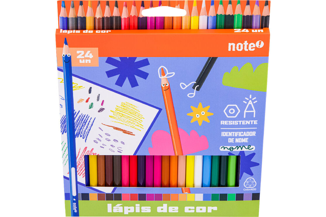 Lápis de cor com 24 unidades da marca Note, ideal para o regresso às aulas