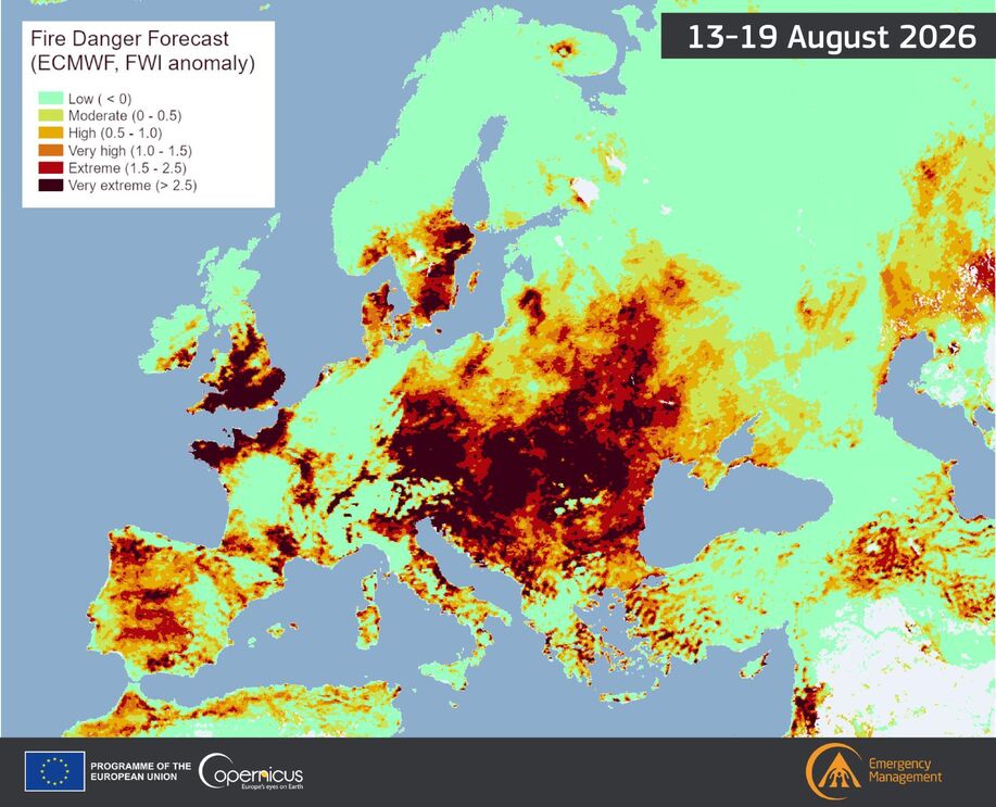 Mapa risco de incêndio na Europa
