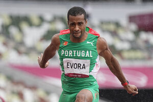 Nelson Evora, of Portugal, competes in qualifications for the men's triple jump at the 2020 Summer Olympics, Tuesday, Aug. 3,