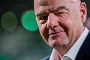 FILE - FIFA President Gianni Infantino looks on during the women's Premier League match between Al Ahli FC and Al