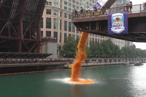 Milhares de patos de borracha lançados ao rio de Chicago em corrida solidária