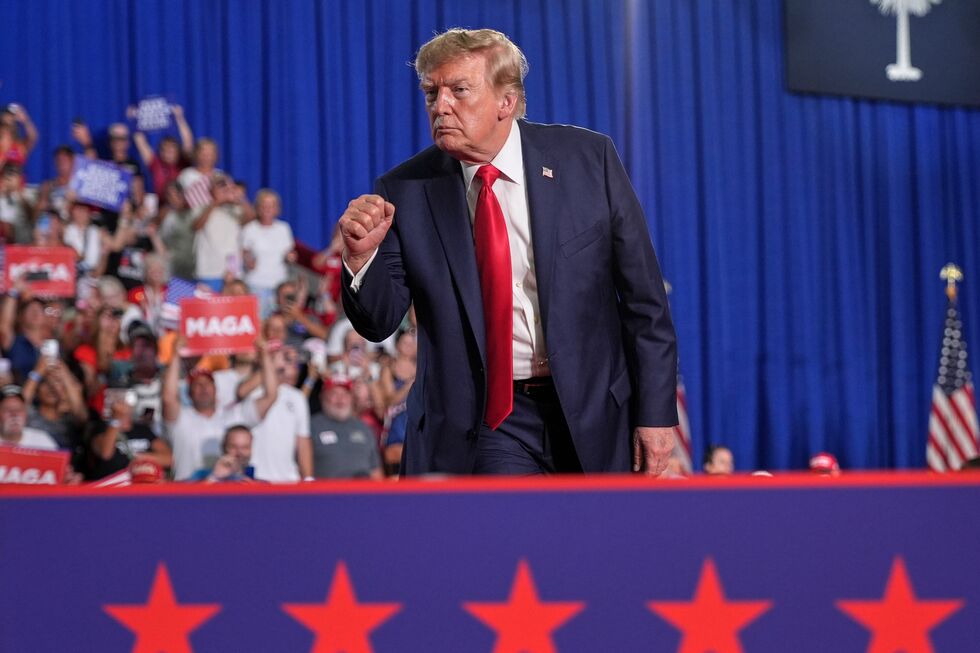 Presidente dos Estados Unidos, Donald Trump, discursa em dia de campanha