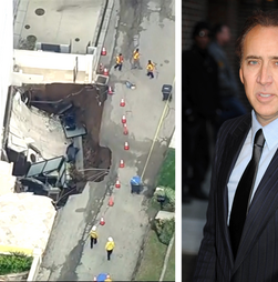 Entrada da garagem do ator Nicolas Cage ‘engolida’ por buraco na estrada