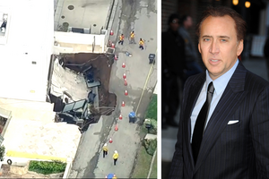 Entrada da garagem do ator Nicolas Cage ‘engolida’ por buraco na estrada