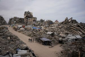 Escombros de edifícios em Gaza, destruídos por Israel