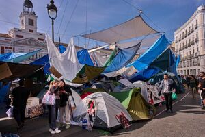 Protestos na praça Puerta del Sol, em Madrid