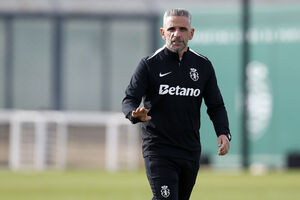 Rui Borges no treino desta manhã, em Alcochete