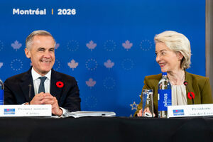 Primeiro-ministro canadiano, Mark Carney, e a presidente da Comissão Europeia, Ursula von der Leyen