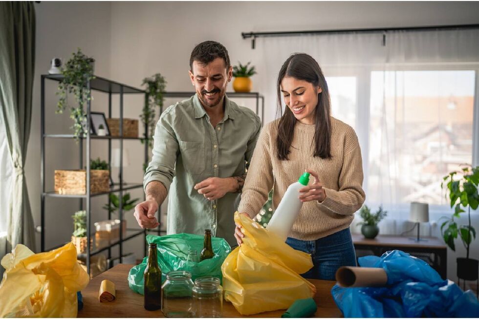 Um casal recicla embalagens